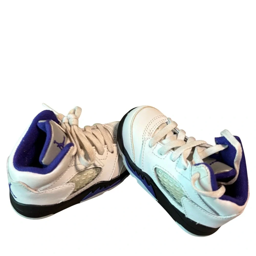 Cute Tiny‎ Jordan 5 Retro Basketball Shoes White Purple Sneakers Toddler Size 5C